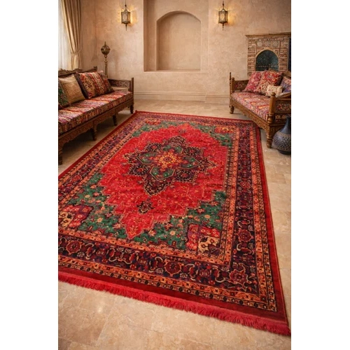 فرش طرح قجری ویژه رنگ لاکی و سبز کد طرح 4122