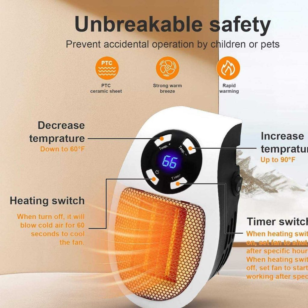 بخاری برقی و فن هیتر دیواری کنترل دار کم مصرف مناسب خانه و محل کار 800w