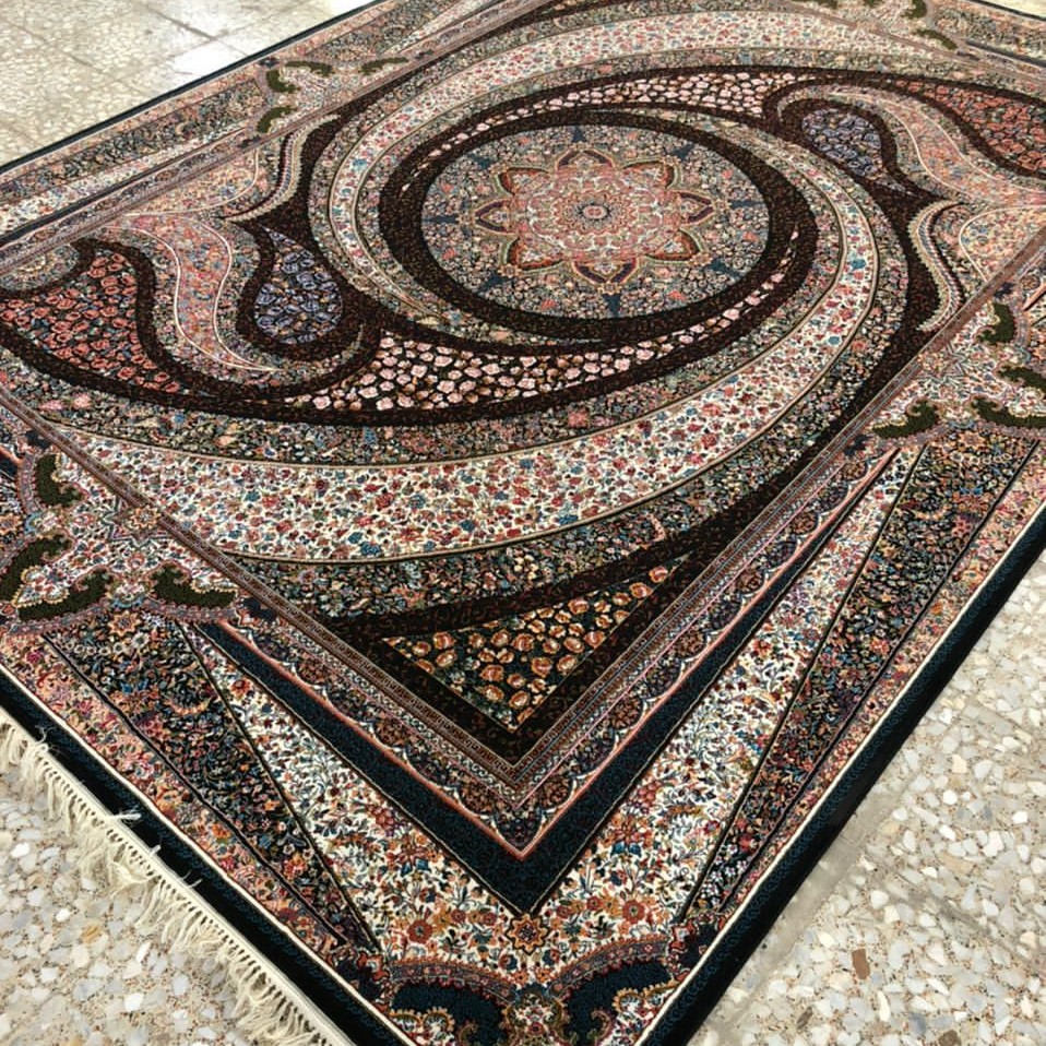 فرش 700 شانه اصل 6 متری نقشه کهکشان سرمه ای تراکم 2550 وزن سنگین(ارسال رایگان)