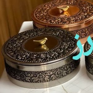 سرویس پذیرایی 3تایی(گز خوری) گلبرگ مسی کروم شده سه سایزی نانو شده رنگ ثابت