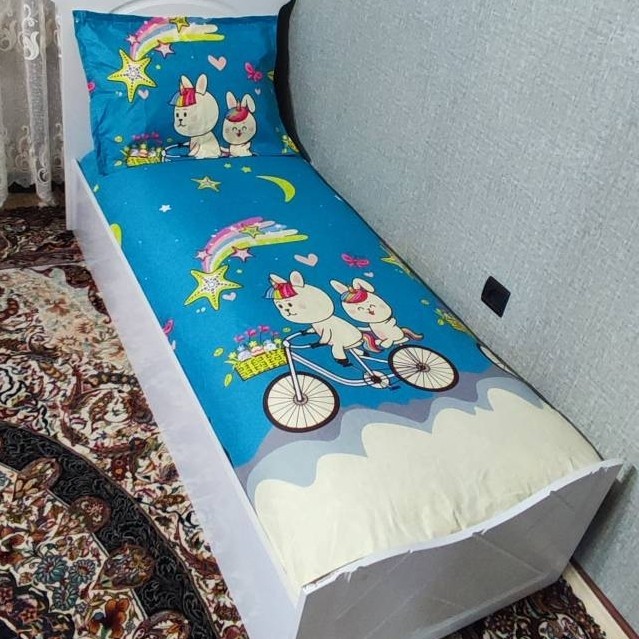روتختی یک نفره زمینه ابی اسمانی روتختی کارتونی طرح دوچرخه