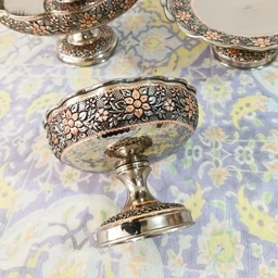 سرویس پذیرایی گلبرگ مسی ابکاری کروم تراش شده با دست