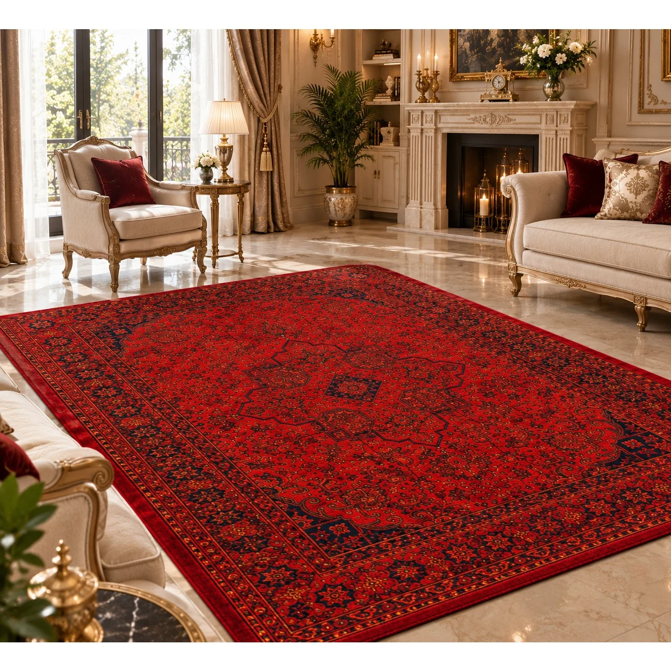 فرش مدرن هریس قرمز کد 75 طرح هازان (پس کرایه)جدید