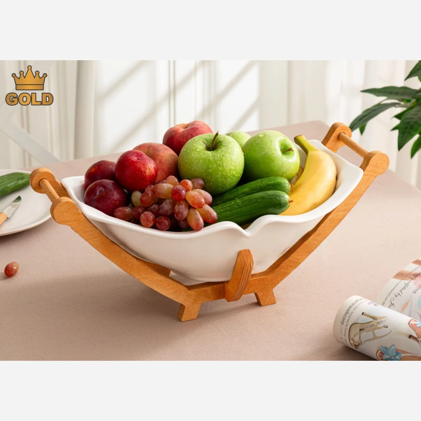 سرویس پذیرایی 6 پارچه چینی کشکول با استند چوبی