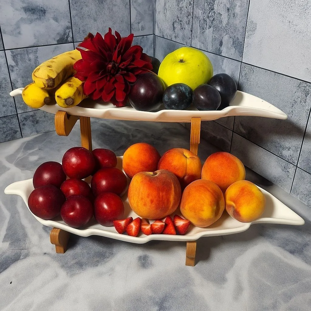 ظرف پذیرایی دو طبقه طرح برگ با استند چوبی