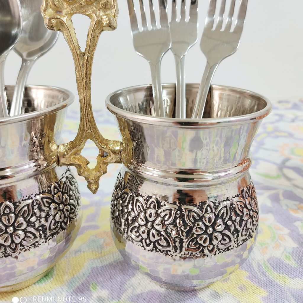جا قاشقی و جا کاردی مسی طرح گل برجسته کاربردی